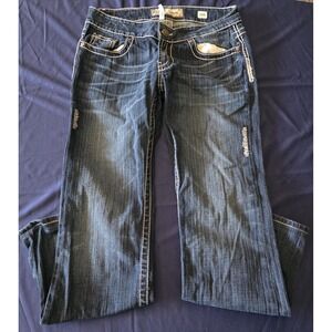 BKE Culture Bootcut Jeans 28R Dark Wash Thick Stitch Distressed Denim Women's